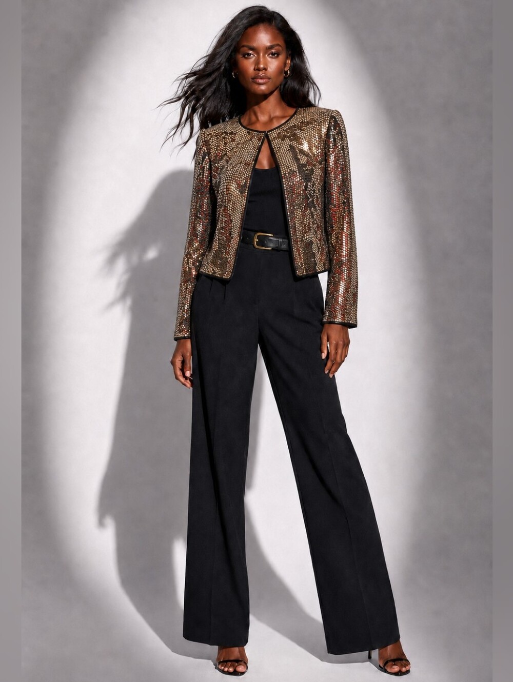Vintage Metallic Sequin Cropped Blazer Jacket S